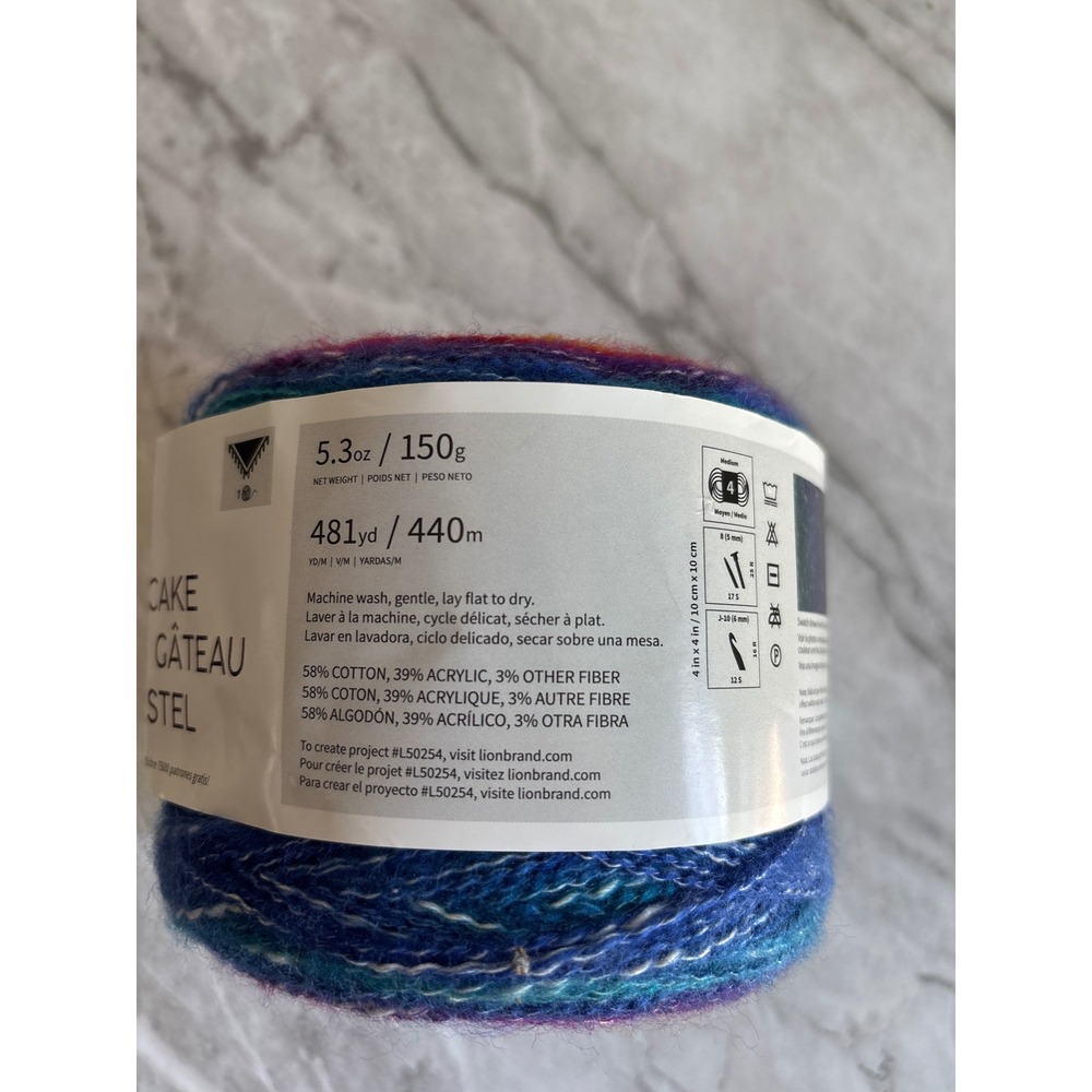 Lion Brand Shawl in a Cake Yarn OS Restful Rainbow New Cotton Blend Gradient - Picture 4 of 7